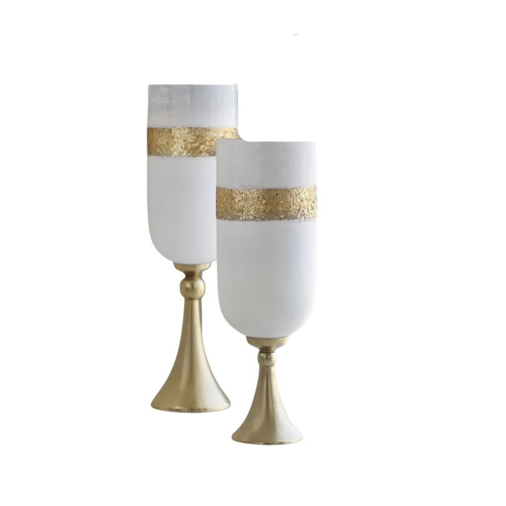 Gold-Band Pedestal Vase Pair