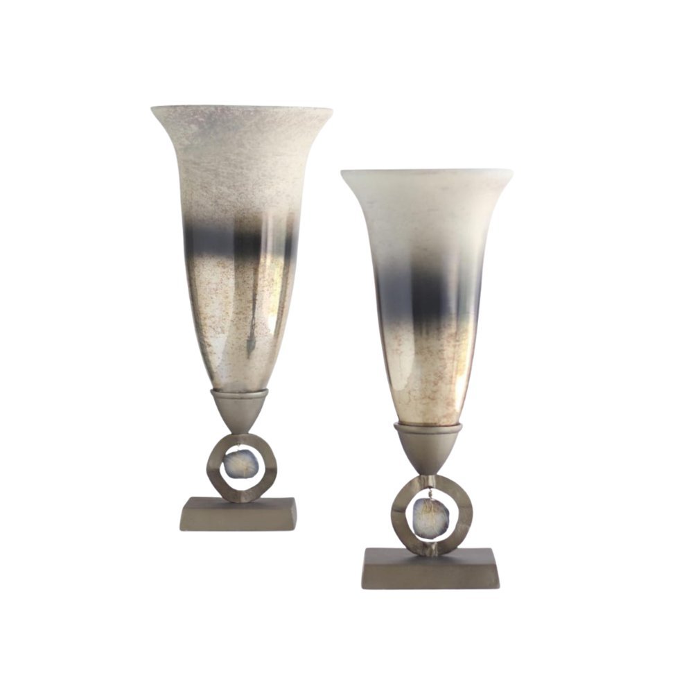 Silver Pedestal Decorative Vase Pair